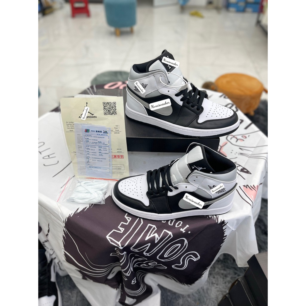 (Full Box) Giày JD Đen Xám Cao - Gót Trắng