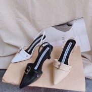 Giày sandal cao gót nữ bít mũi khóa da lỳ cao cấp gót cao 5p sang chảnh ms Q134