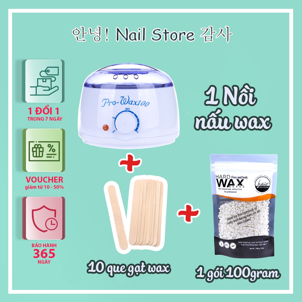 Bộ nồi nấu sáp wax nóng prowax 100 waxing nóng wax hard bean - bảo hành 12 tháng