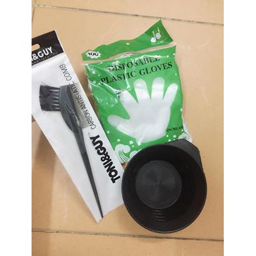  Dụng cụ nhuộm tóc chén bát, lược 2 đầu, bao tay nilong nhuộm tóc