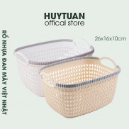  Rổ nhựa giả đan mây - Rổ nhựa chữ nhật đựng đồ có quai cầm màu pastel xinh xắn
