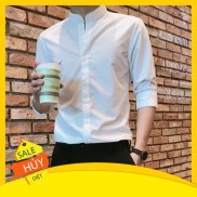 Áo sơ mi cổ trụ nam dáng ôm , sơ mi cổ tàu nam body Hàn Quốc vải lụa chống nhăn