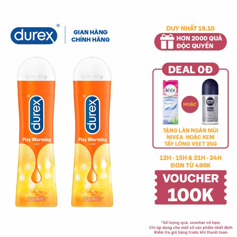Bộ 2 gel bôi trơn Durex Play Warming (100ml/chai)