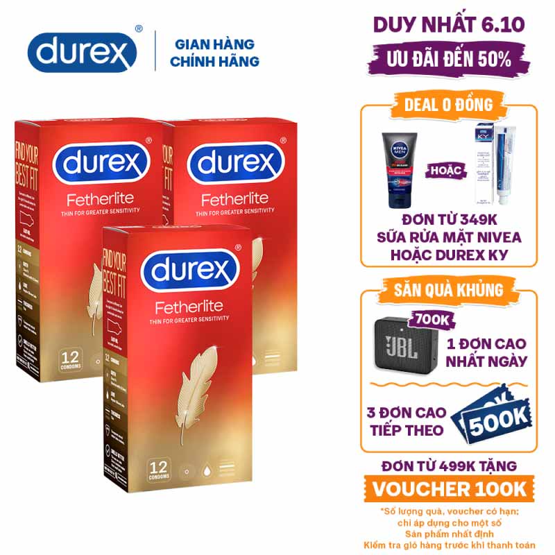 Bộ 3 hộp Bao cao su Durex Fetherlite (12 cái/hộp)