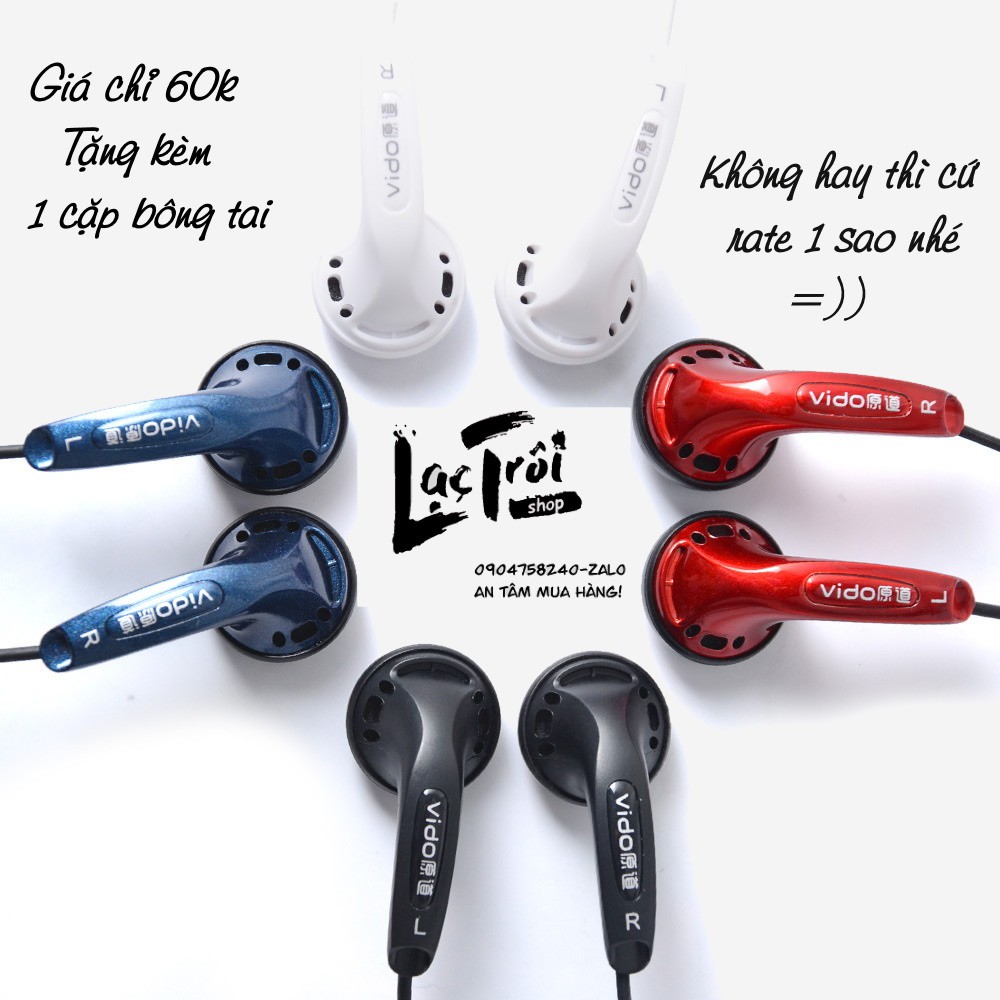 Tai nghe jack 3.5 không mic Vido