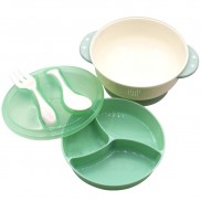 BÁT ĂN DẶM CHỐNG LẬT, CÁCH NHIỆT CHO BÉ (kèm thìa, dĩa, khay 3 ngăn)