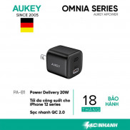 Cốc Sạc Nhanh 20W Omnia Aukey PA-B1, Sạc Nhanh 2 Trong 1 PD 20W + QC 18W-Hàng Chính Hãng