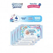 Bộ 4 gói Khăn ướt Bobby không mùi 100 tờ/gói (Xanh)