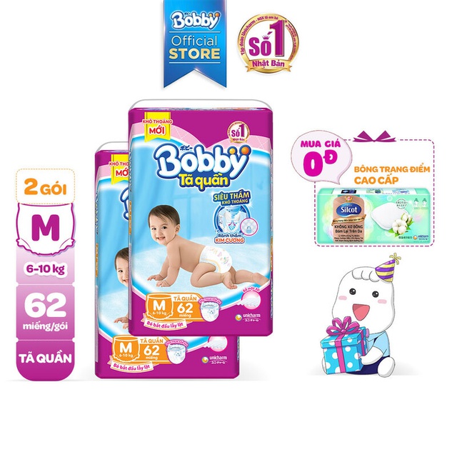  Combo 2 tã quần Bobby siêu thoáng M62/L54/XL48/XXL44