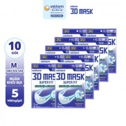 Bộ 10 gói Khẩu trang ngăn khói bụi Unicharm 3D Mask Super Fit size M gói 5 miếng - Tặng 1 hộp Silcot 82 miếng