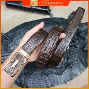 Video thật - Dây nịt nam cao cấp Konavis bản nhỏ - Thắt lưng da cá sấu thật kèm đầu cá sấu - CB02-02G