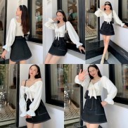 SET ĐỒ LIEN SET gồm áo chất kate lụa và chân váy chất kaki dày dặn may nổi viền chì