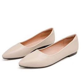 Giày Nữ Mũi Nhọn Đế Bệt Da Mềm Màu Kem a16