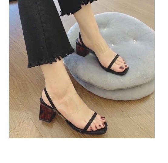 Sandal công sở phối dây quai chun gót tròn (B12)