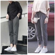 40-100kg Quần Baggy Nam Nữ KAKI Ống Suông Unisex - Kiểu quần kaki nam nữ thun vải đen và xám bigsize