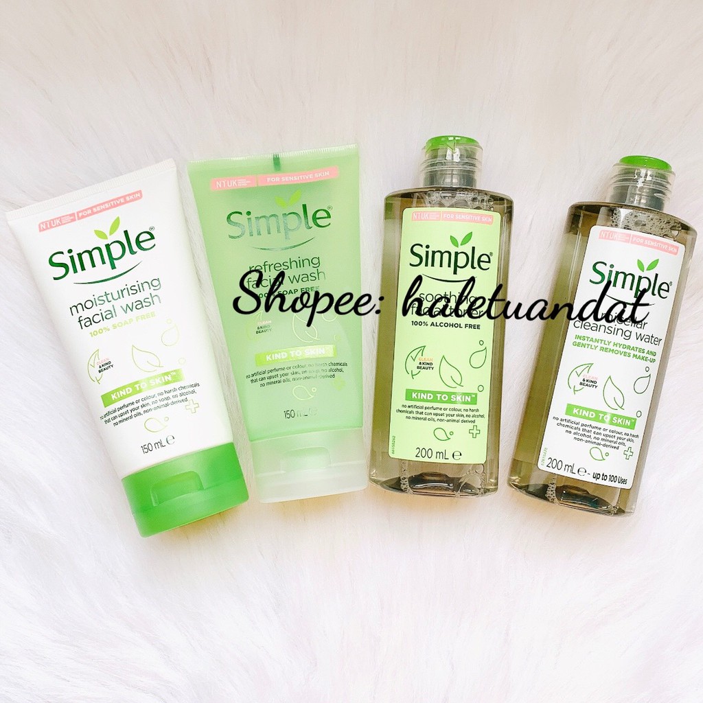 Các Sản Phẩm Của Simple Dành Cho Da Nhạy Cảm - Tẩy trang - Nước hoa hồng - Sữa rửa mặt