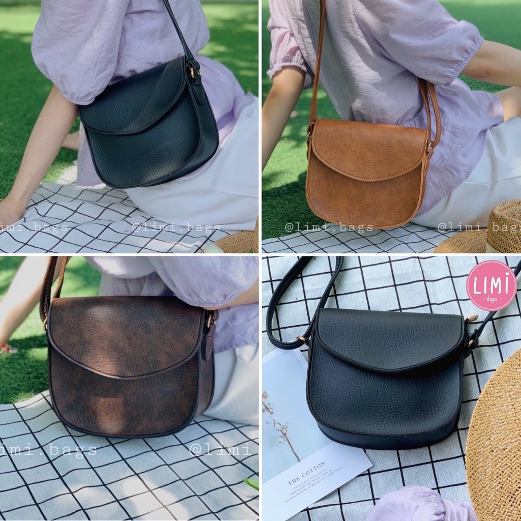 Túi da đeo chéo nữ đi chơi hình bán nguyệt phong cách Hàn Quốc Vintage dễ thương da mềm SANTA Limi Bags