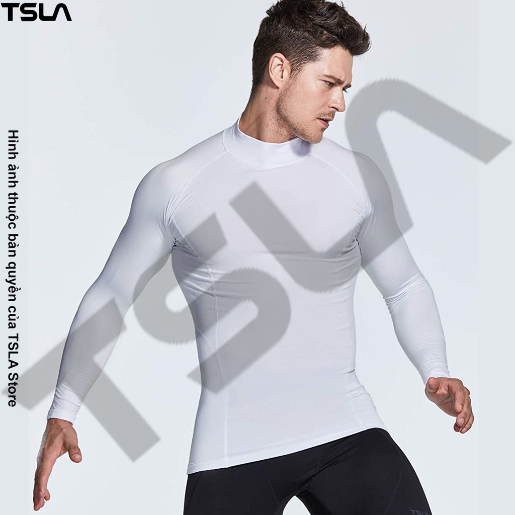 Áo giữ nhiệt nam dài tay cổ cao 3 phân lọ TSLA lót lông chất thun form ôm body co giãn chơi thể thao bóng đá bóng rổ gym