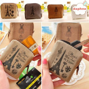 Túi vải canvas đựng tiền xu nhỏ xinh phong cách retro có khóa kéo tiện dụng