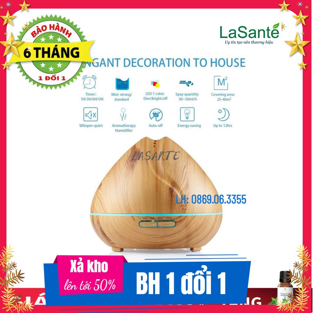 Tặng tinh dầu _Máy khuếch tán tinh dầu vân gỗ sen đen 550ml- đèn led 7 màu-30m2- tặng kè remote