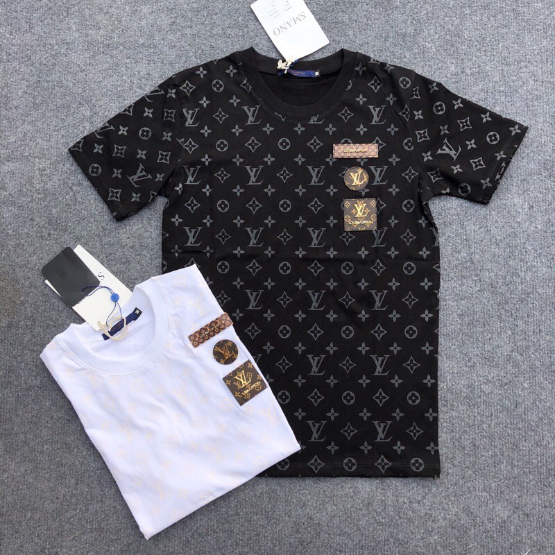 Áo phông huy hiệu in vân LV- áo đôi nam nữ Bin Store