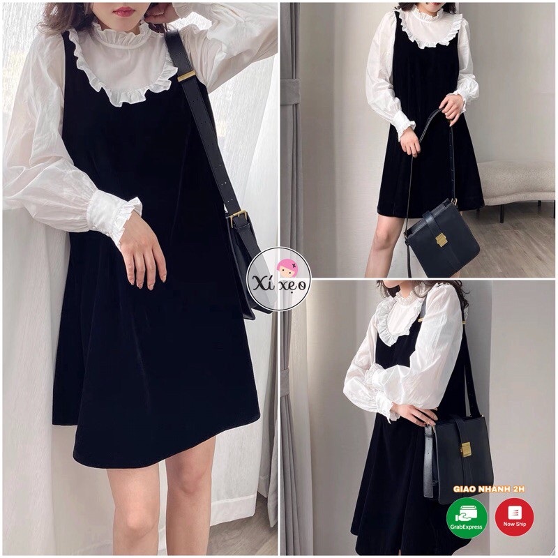 Đầm suông cổ bèo trắng, váy nữ phong cách tiểu thư hàn quốc xixeoshop - V10