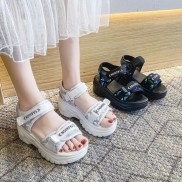 (2 MÀU) Sandal 2 quai ngang fhasion kim sa nhũ mẫu mới 2021