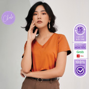 Áo phông nữ Choobe cộc tay cổ tim chữ v thun trơn form rộng co giãn màu đen trắng cam bigsize thời trang basic A18