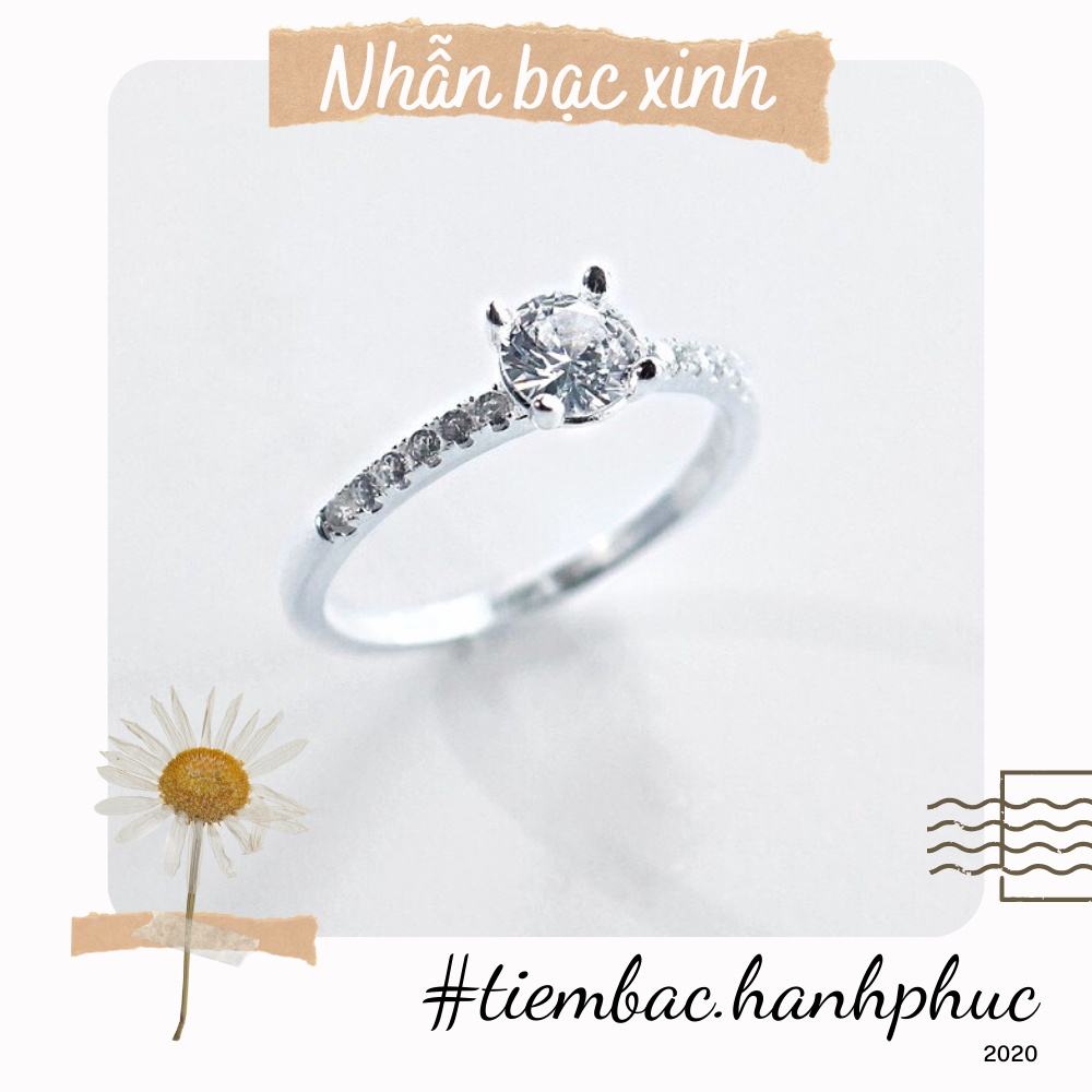 Nhẫn bạc nữ, bạc ta thật s950 đính đá chuẩn xịn, cam kết sáng đẹp không xỉn màu - Mã TSJ08