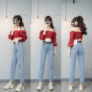 Quần Baggy Form Rộng Ống Lỡ Nữ Lưng Cao Màu Xanh Nhạt Trơn