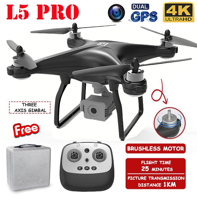 Máy bay Flycam L5 pro 2 GPS , Camera 4K, Truyền ảnh trực tiếp về điện thoại