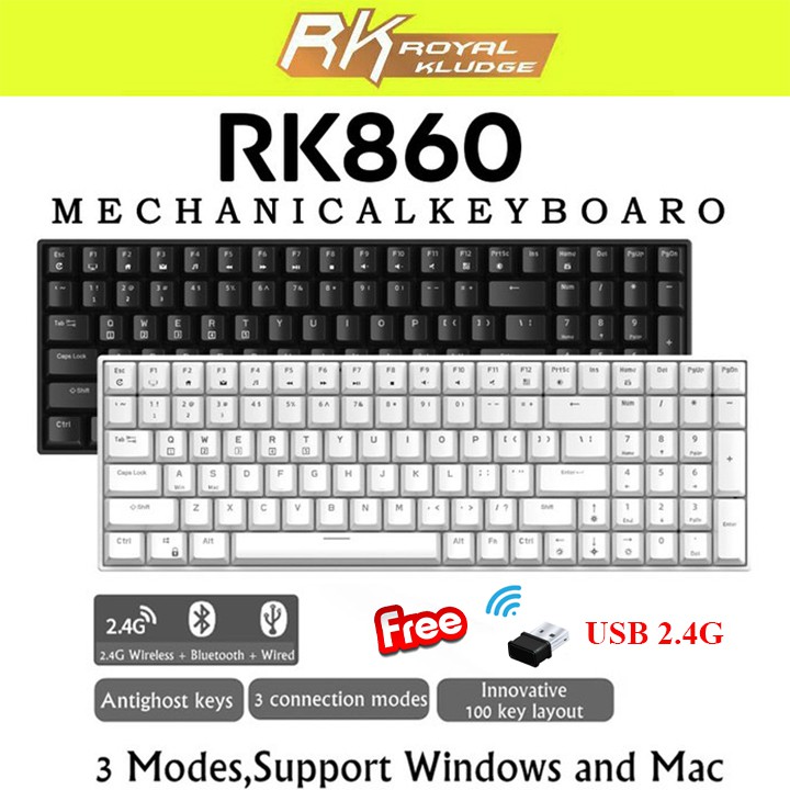 Royal Kludge RK860 - Bàn phím cơ bluetooth không dây mini Royal Kludge RK100 Led đơn sắc 100 Phím kết nối 3 chế độ