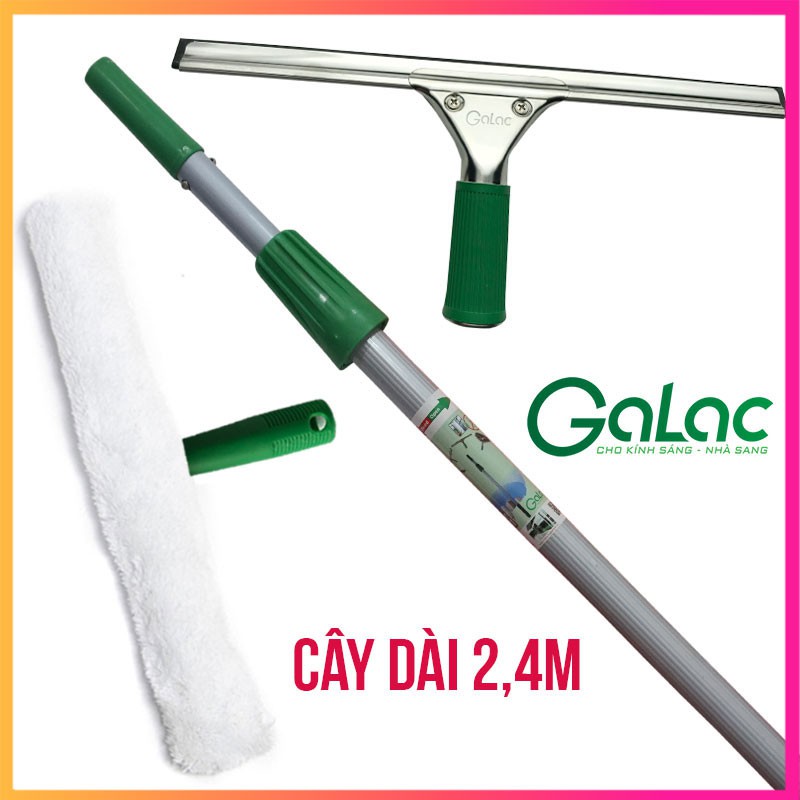 Bộ dụng cụ lau kính cán dài 2,4m Galac-02 hàng chuyên dụng, bảo hành 6 tháng - tặng phụ kiện sơ cua
