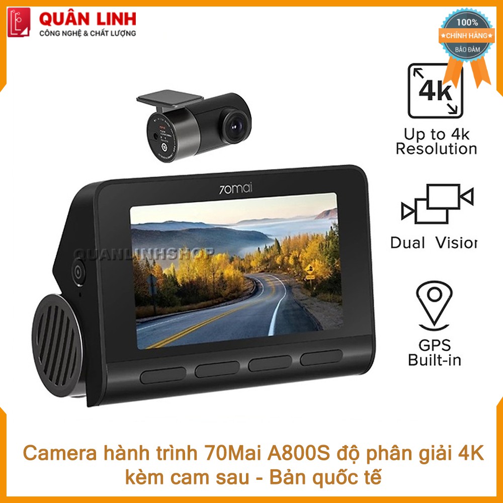 Camera hành trình 70mai A800S 4K ghi hình cả trước và sau, bản quốc tế - Bảo hành 12 tháng