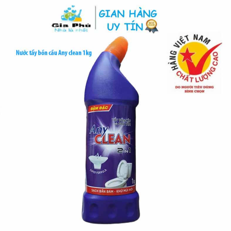 Nước tẩy bồn cầu và nhà tắm Any Clean TOILET 2 in 1 đậm đặc 1kg Gia Phú