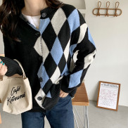 Áo khoác cardigan dệt kim hoạ tiết kẻ sọc phối nút thời trang mùa Thu cổ điển cho nữ