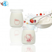 Hộp 12 Hủ sữa chua thuỷ tinh 100ml in hình ngộ nghĩnh ngẫu nhiên