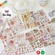 Set 4 tấm hình dán sticker đáng yêu thỏ và gấu Béo Shop trang trí sổ lưu niệm sách vở decor bàn học ST01
