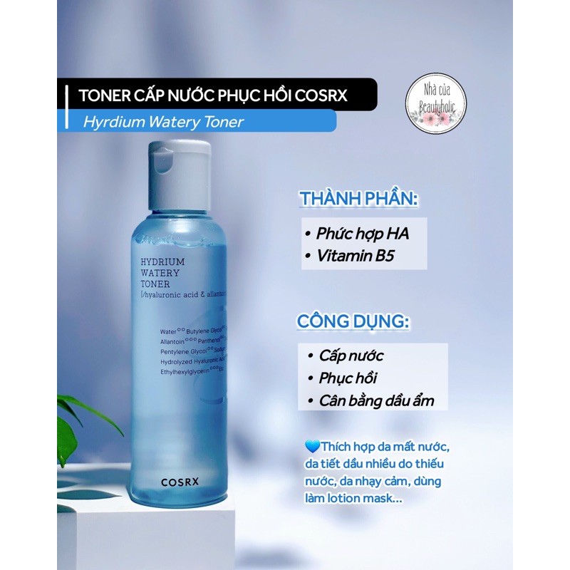 Toner cấp nước-Phục hồi da-Giảm mụn nhờn Hydrium Watery Cosrx