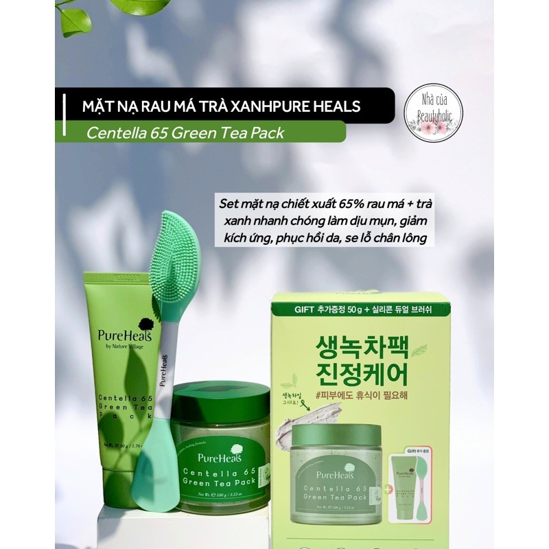 Set mặt nạ rau má trà xanh Pure Heals Centella 65 Green Tea Pack