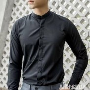 Áo sơ mi nam dài tay CỔ TÀU vải lụa co giãn chống nhăn cao cấp