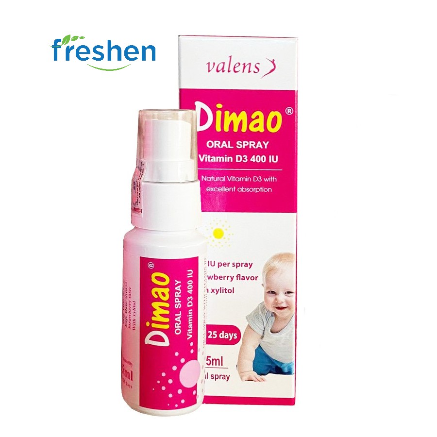 Dimao - Vitamin D3 Dạng Xịt 400IU, Hàng Nhập Khẩu Châu Âu, Hương Dâu, Hiệu Quả Và Hấp Thu Tốt (mẫu mới)