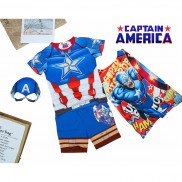 Bộ quần áo trẻ em Đội Trưởng Mỹ - Captain America ngắn tay - bộ đồ tặng choàng (khiên) và mặt nạ