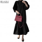 ZANZEA Đầm dài phối đuôi xếp nếp thời trang nữ