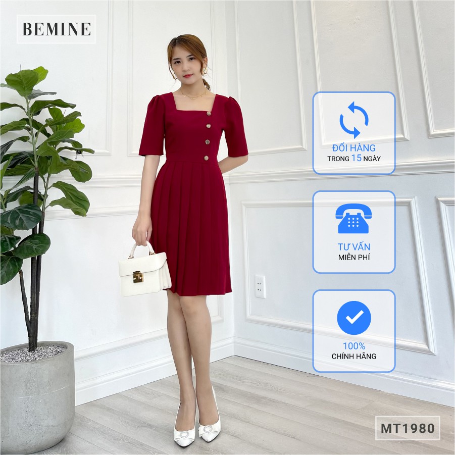 Đầm cổ vuông xêp ly tùng váy BEMINE MT1980DO