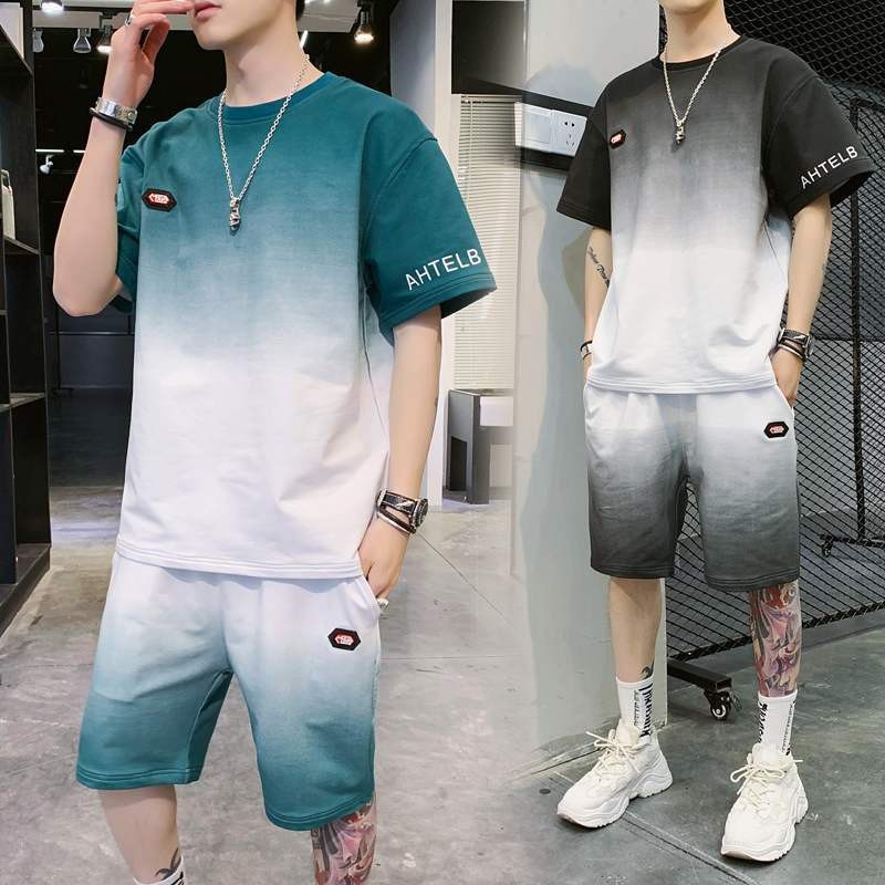 Bộ nam loang cotton mịn dày đẹp / Quần Áo Thun Nam Loang Màu Kiểu Omber Độc Đáo Áo Tay Ngắn Cổ Tròn Phối Quần Short Đùi