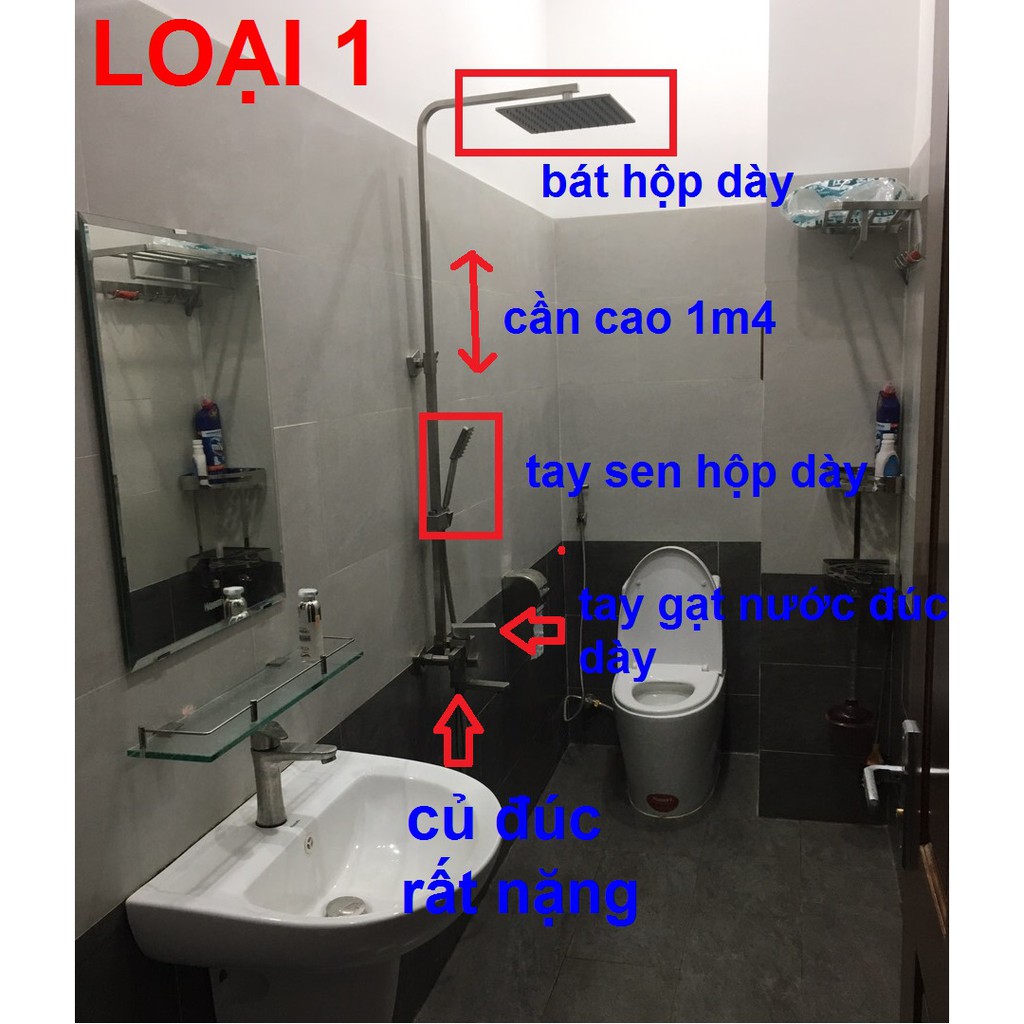 Bộ Sen Cây Tắm Đứng Nóng Lạnh INOX 304 N1005 NA.GRAND và tay sen và dây SEN VUÔNG HÀNG LOẠI 1 BAO XÀI BAO ĐỔI MỚI 1 NĂM