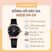 Đồng hồ nam nữ KEZZI dây da bản DA CÁ màu full black sang trọng, gói quà miễn phí