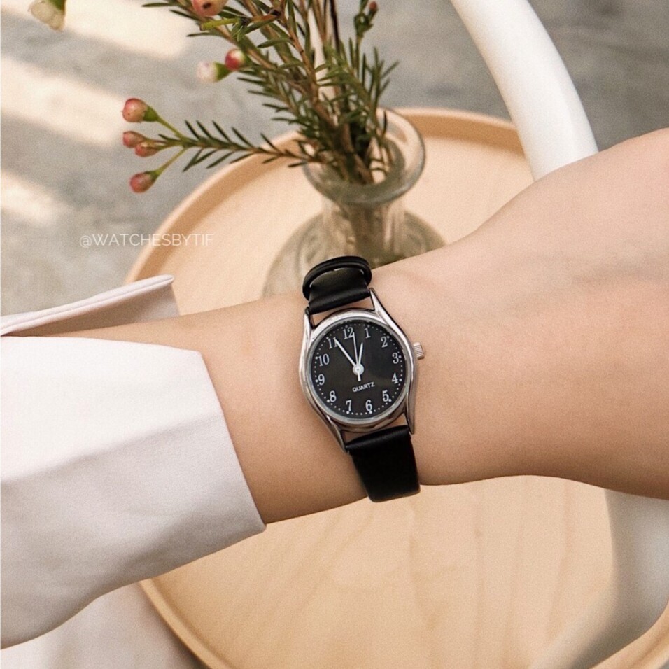 Đồng hồ nữ HEDI Hàn quốc dây da full black 22mm
