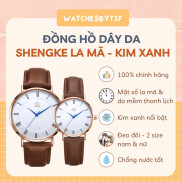 Đồng hồ nam nữ SHENGKE da nâu kim xanh mặt số la mã (size 28mm/40mm)